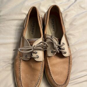 Sperry Tan Leather Boat Shoes with Moccasin Stitching